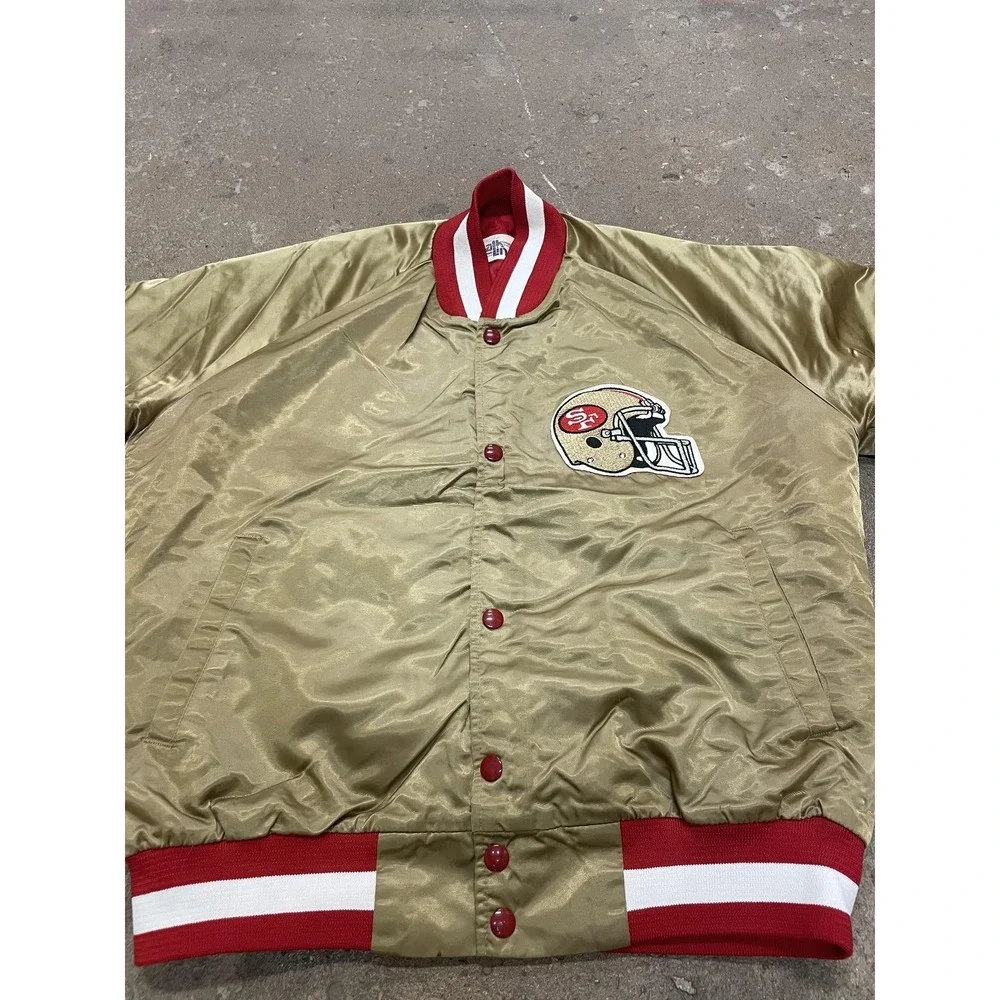 Vintage San Francisco 49ers Jacket Mens Medium Gold NFL Football Chalk Line‎